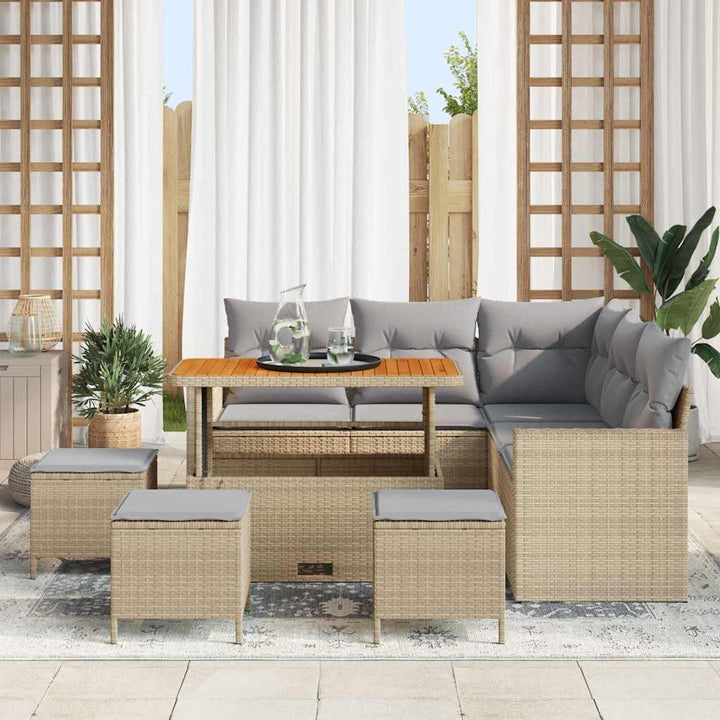 Havesofa Sæt med pude 10 pcs Beige og lys grå polyrattan