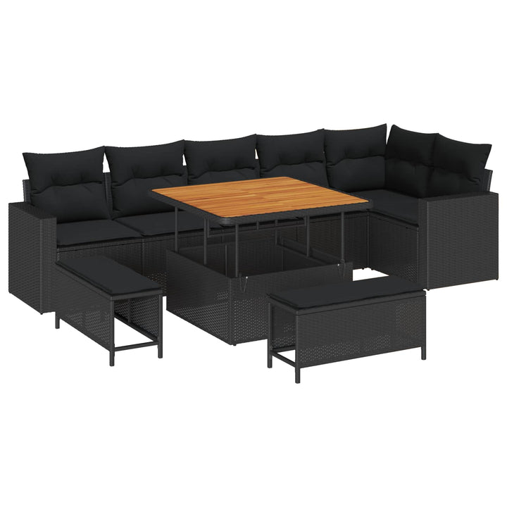 Havesofa Sæt med pude 11 pcs Sort polyrattan