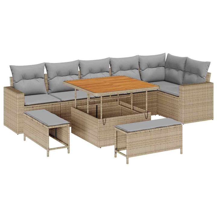 Havesofa Sæt med pude 11 pcs Beige og lys grå polyrattan
