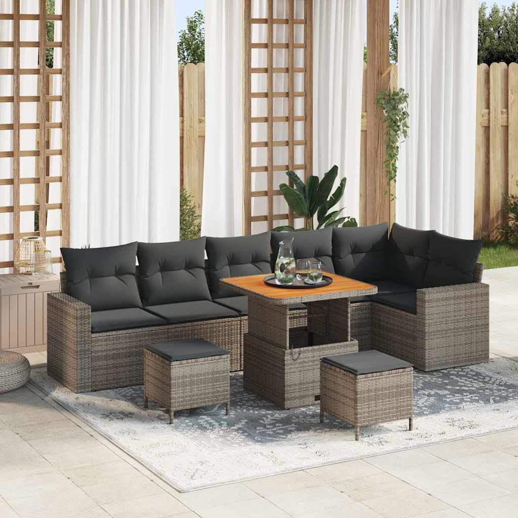 Havesofa Sæt med pude 11 pcs Grå polyrattan