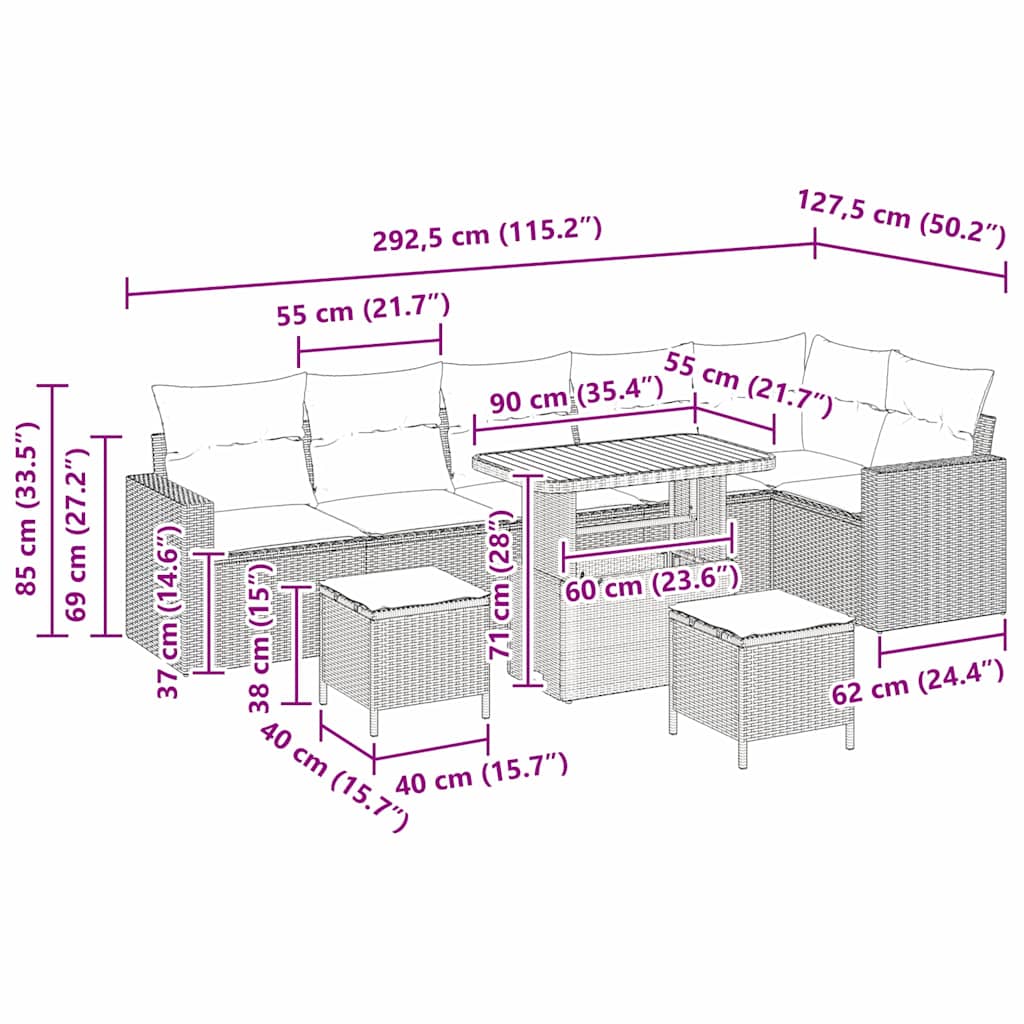 Havesofa Sæt med pude 11 pcs Sort polyrattan