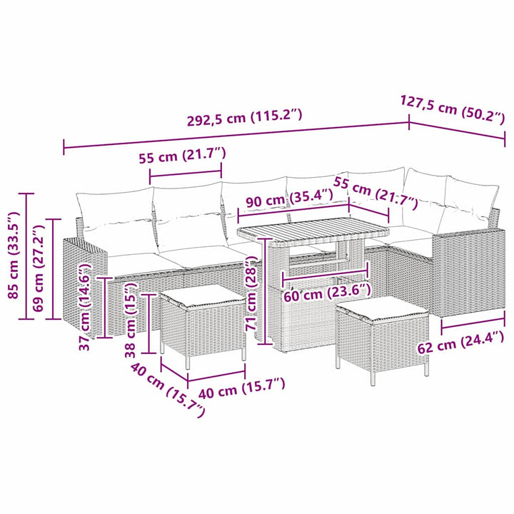 Havesofa Sæt med pude 11 pcs Sort polyrattan