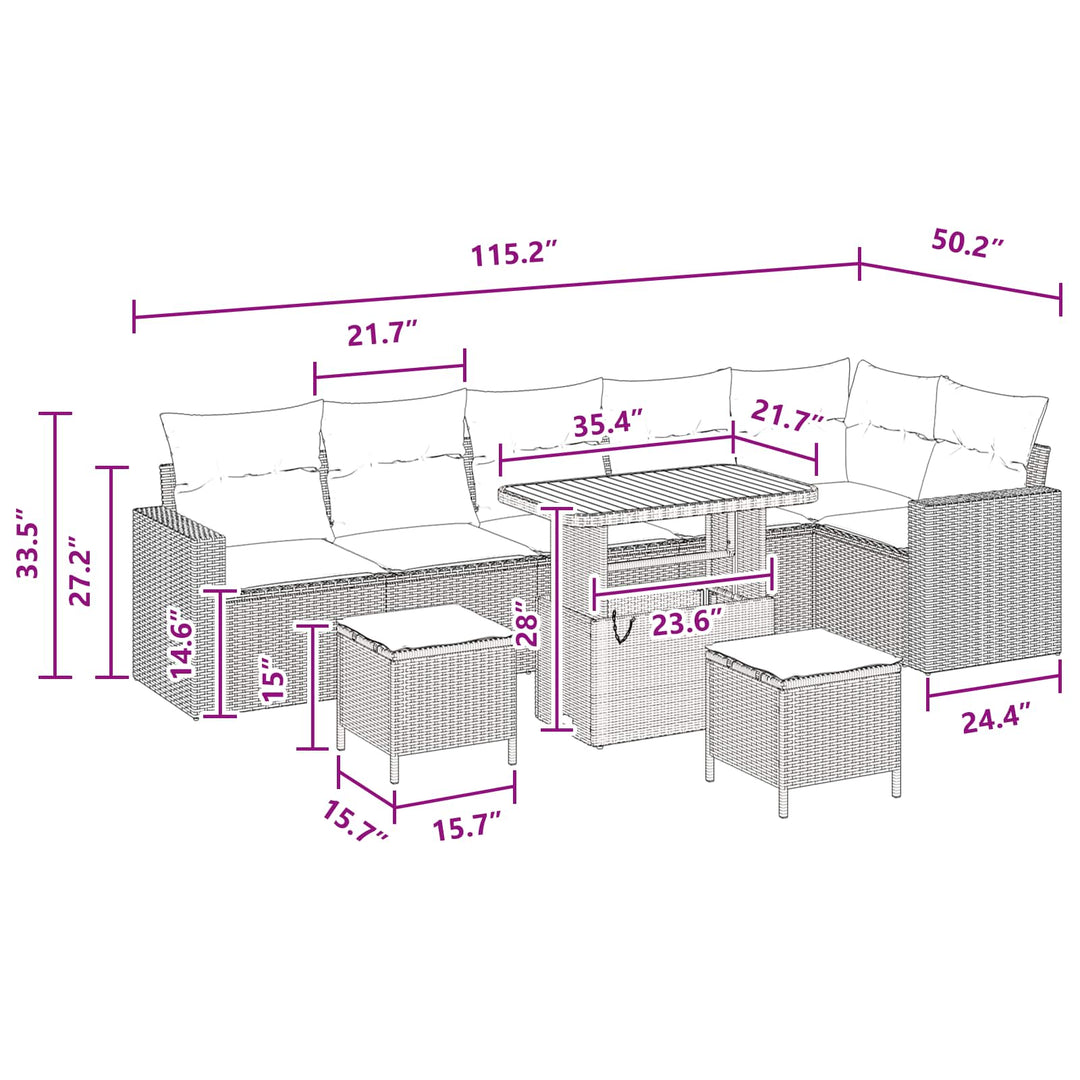 Havesofa Sæt med pude 11 pcs Sort polyrattan