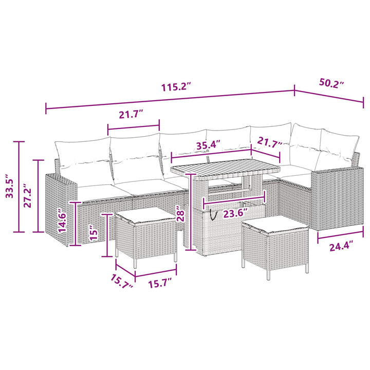 Havesofa Sæt med pude 11 pcs Sort polyrattan