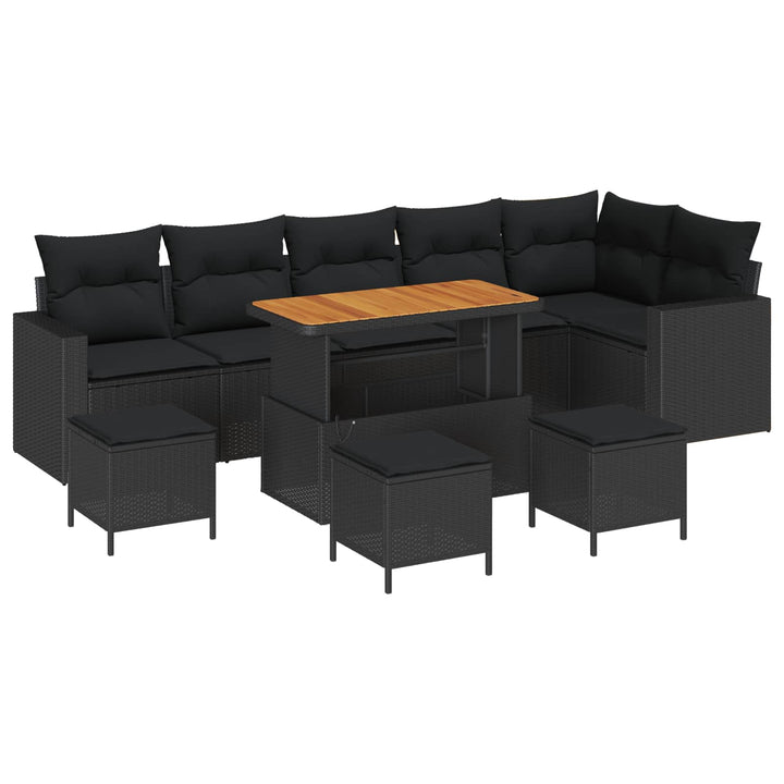 Havesofa Sæt med pude 12 pcs Sort polyrattan