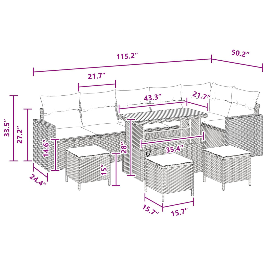 Havesofa Sæt med pude 12 pcs Sort polyrattan
