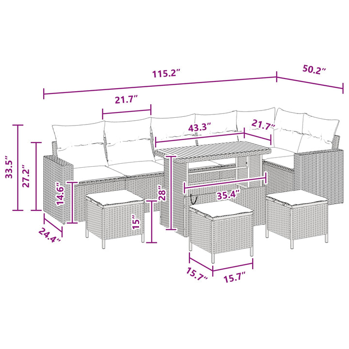 Havesofa Sæt med pude 12 pcs Sort polyrattan