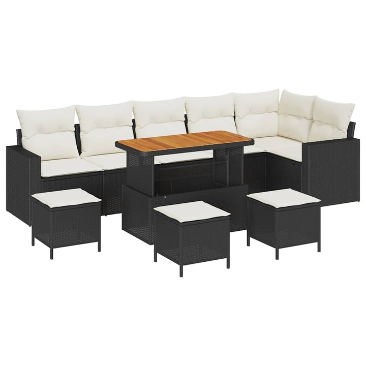 Havesofa Sæt med pude 12 pcs Sort og Cream polyrattan