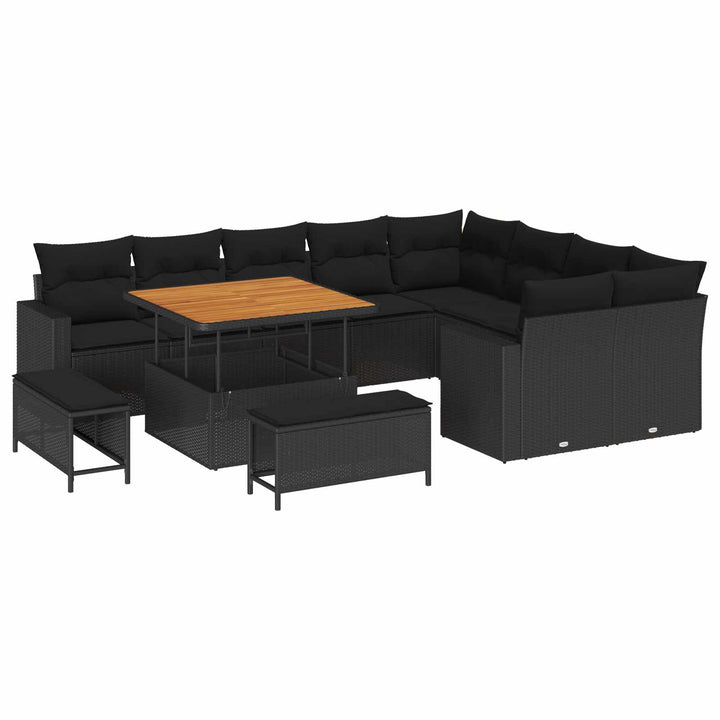 Havesofa Sæt med pude 13 pcs Sort polyrattan