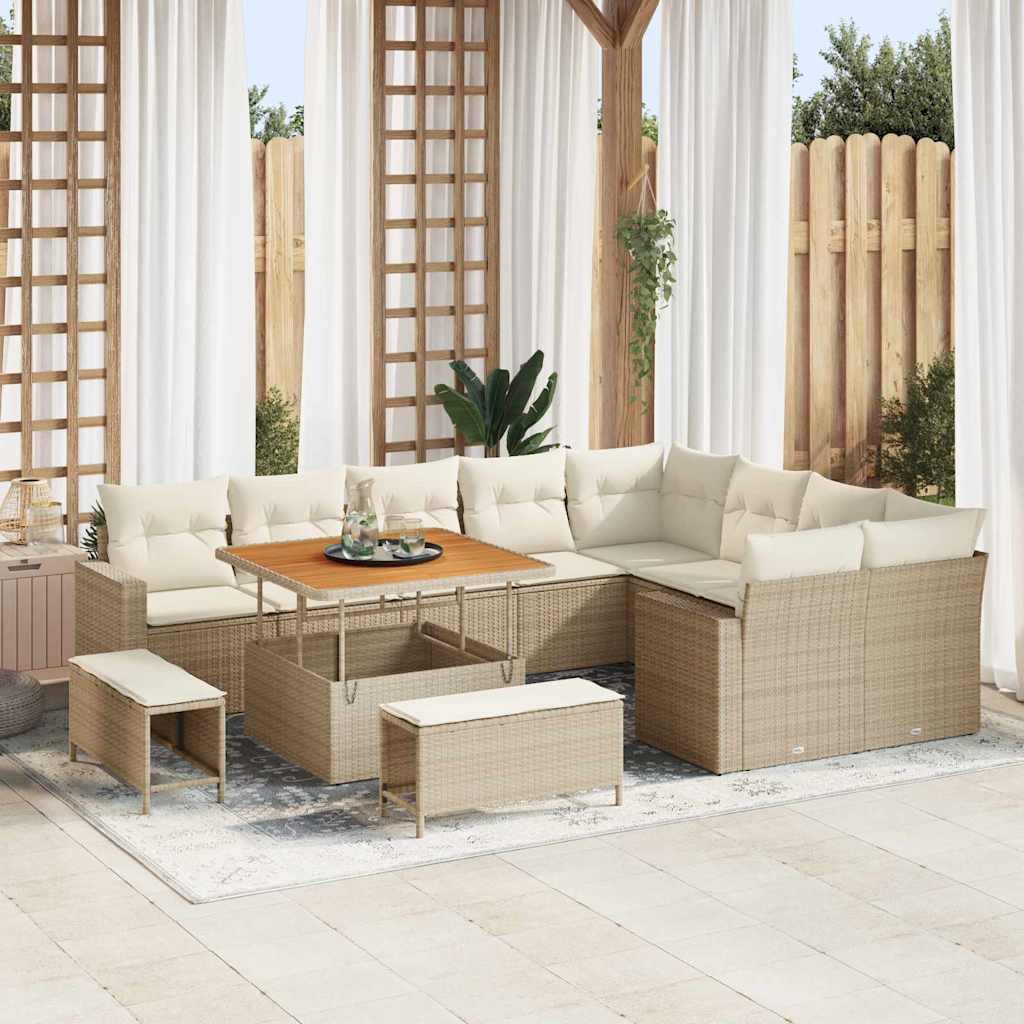 Havesofa Sæt 13 stk. 12-Antal sæder Beige og creme polyrattan