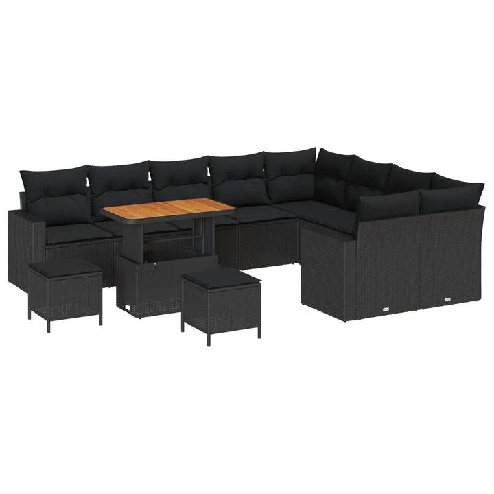 Havesofa Sæt med pude 13 pcs Sort polyrattan