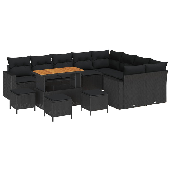 Havesofa Sæt med pude 14 pcs Sort polyrattan