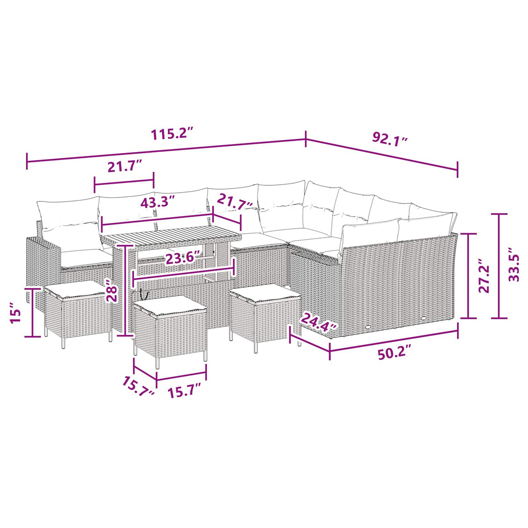 Havesofa Sæt med pude 14 pcs Sort polyrattan