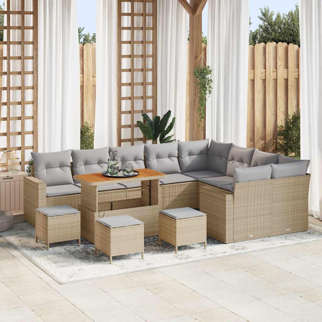 Havesofa Sæt med pude 14 pcs Beige og lys grå polyrattan