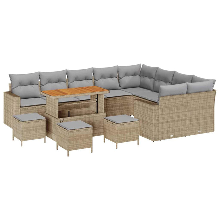 Havesofa Sæt med pude 14 pcs Beige og lys grå polyrattan