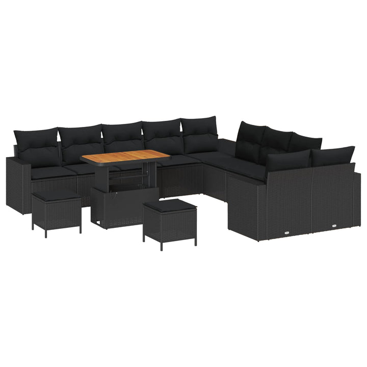 Havesofa Sæt med pude 17 pcs Sort polyrattan