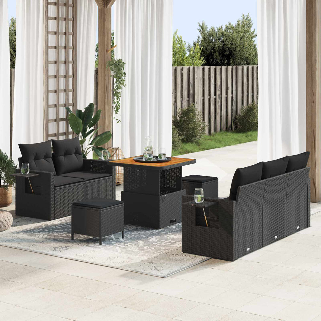 Havesofa Sæt med pude 10 pcs Sort polyrattan