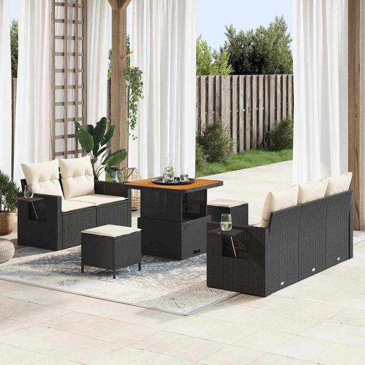 Havesofa Sæt med pude 10 pcs Sort og Cream polyrattan