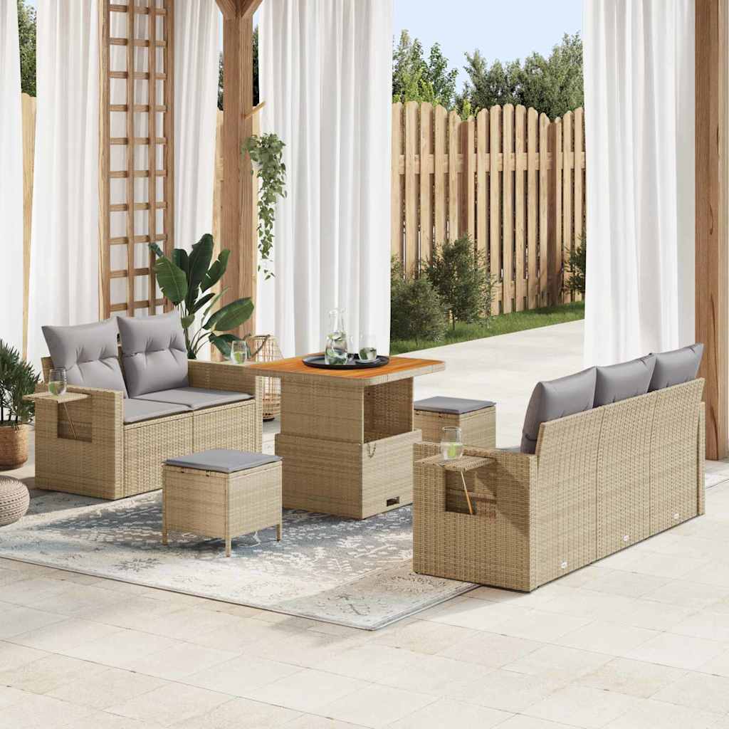 Havesofa Sæt med pude 10 pcs Beige og lys grå polyrattan