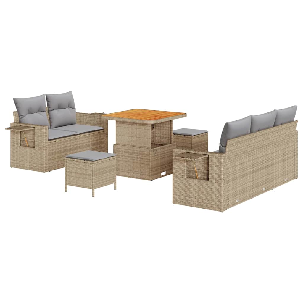 Havesofa Sæt med pude 10 pcs Beige og lys grå polyrattan