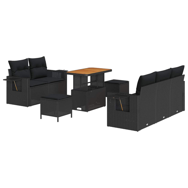 Havesofa Sæt med pude 10 pcs Sort polyrattan