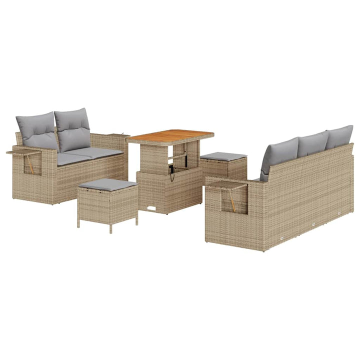 Havesofa Sæt med pude 10 pcs Beige og lys grå polyrattan