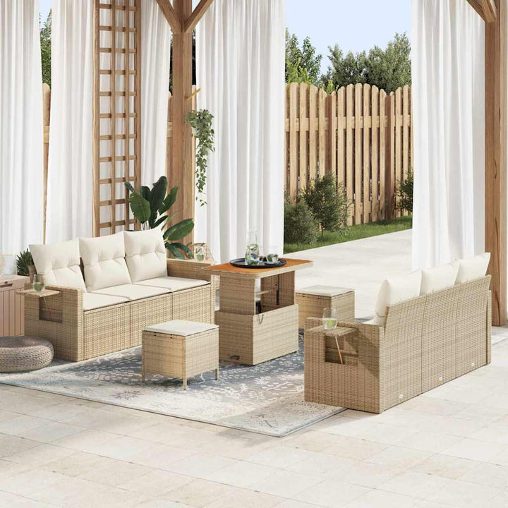 Havesofa Sæt 9 stk. 6-Antal sæder Beige og creme polyrattan
