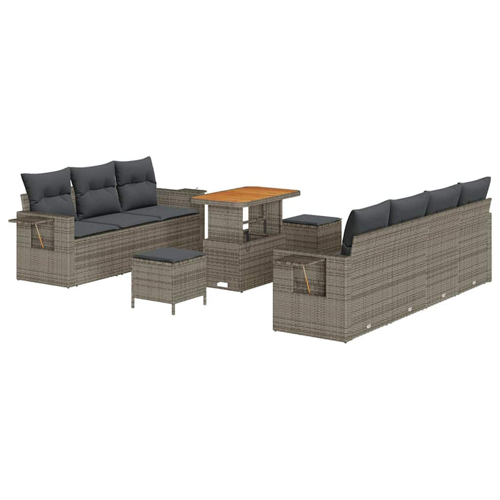 Havesofa Sæt 10 pcs Grå Polyrattan og pulverlakeret stål
