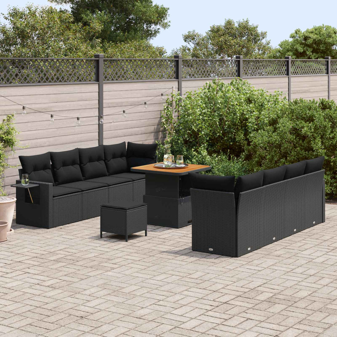 Havesofa Sæt med pude 11 pcs Sort polyrattan