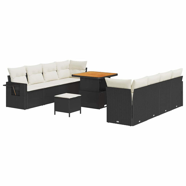 Havesofa Sæt med pude 11 pcs Sort og Cream polyrattan