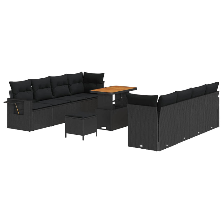 Havesofa Sæt med pude 11 pcs Sort polyrattan