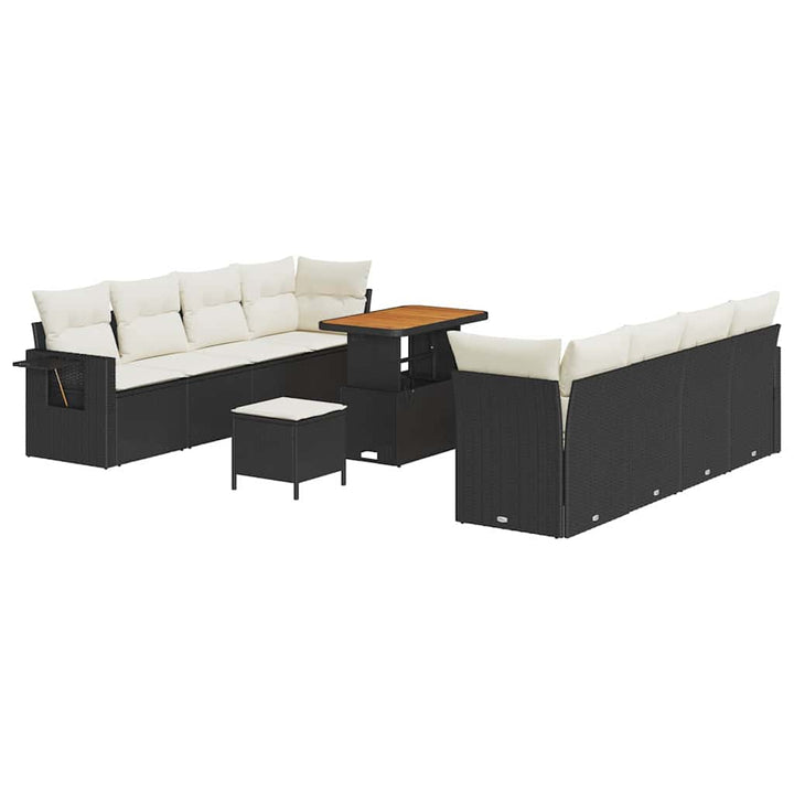 Havesofa Sæt med pude 11 pcs Sort og Cream polyrattan