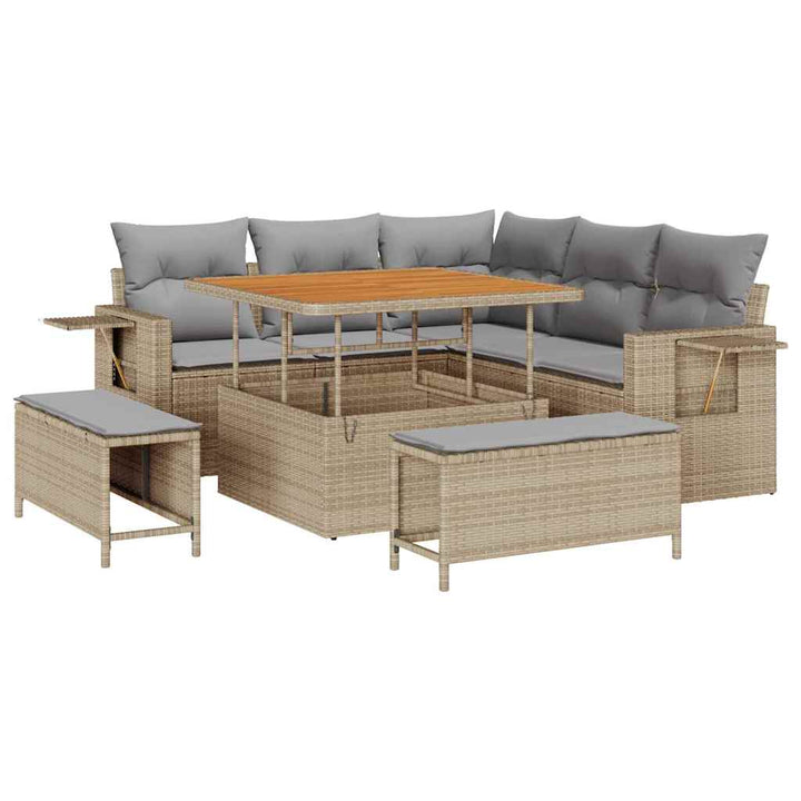 Havesofa Sæt med pude 9 pcs Beige og lys grå polyrattan