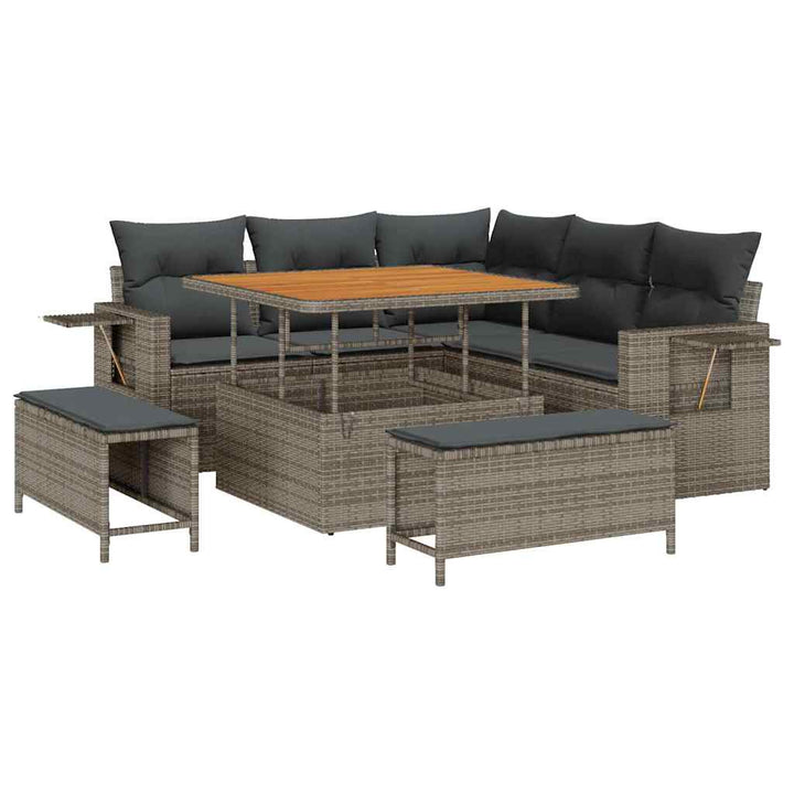 Havesofa Sæt med pude 9 pcs Grå polyrattan