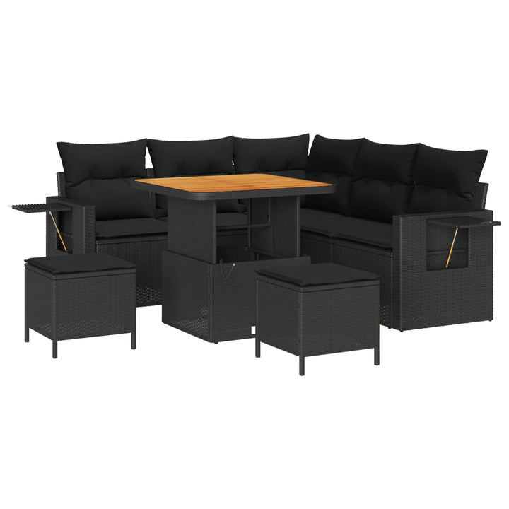 Havesofa Sæt med pude 9 pcs Sort polyrattan