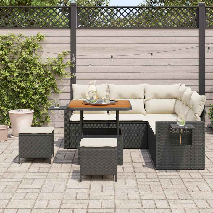 Havesofa Sæt med pude 9 pcs Sort og Cream polyrattan
