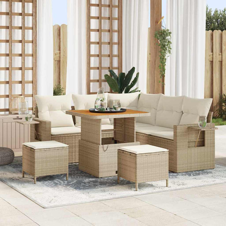 Havesofa Sæt 9 stk. 6-Antal sæder Beige og creme polyrattan