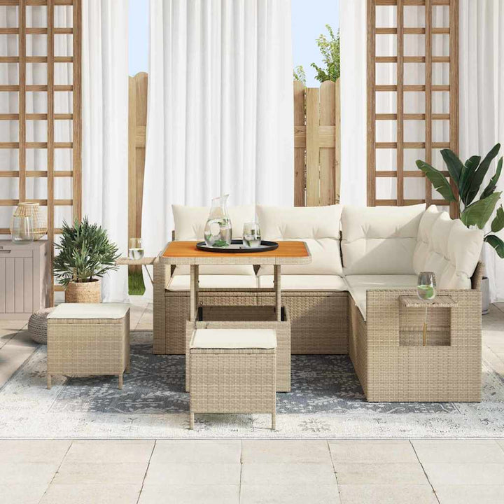 Havesofa Sæt 9 stk. 6-Antal sæder Beige og creme polyrattan