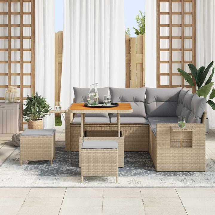 Havesofa Sæt 9 stk. 6-Antal sæder Beige og lys grå polyrattan