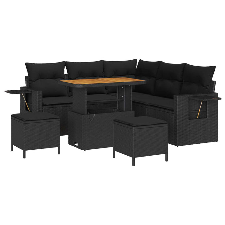 Havesofa Sæt med pude 9 pcs Sort polyrattan