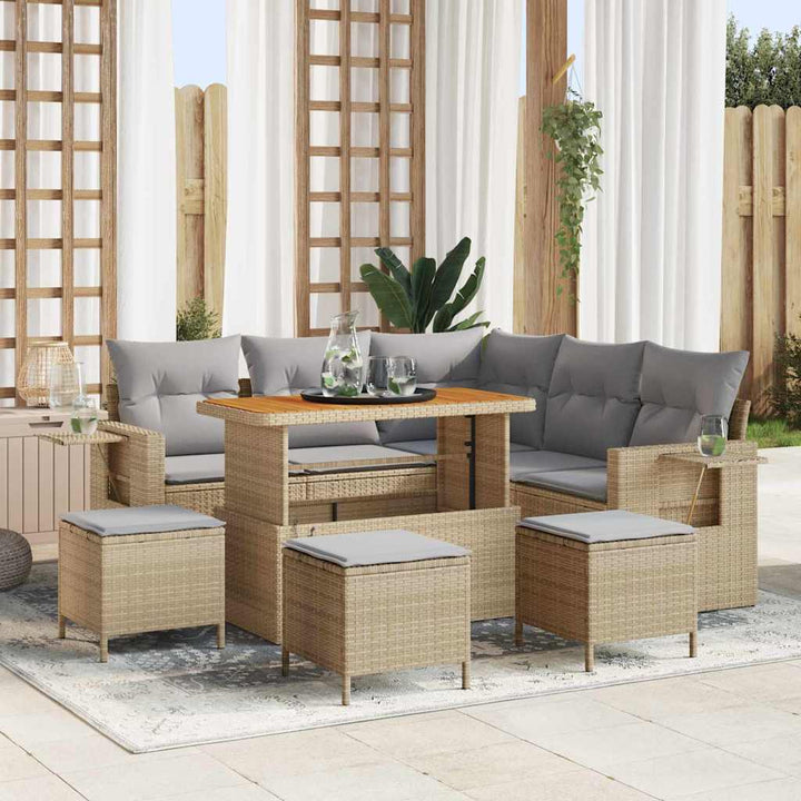 Havesofa Sæt med pude 10 pcs Beige og lys grå polyrattan