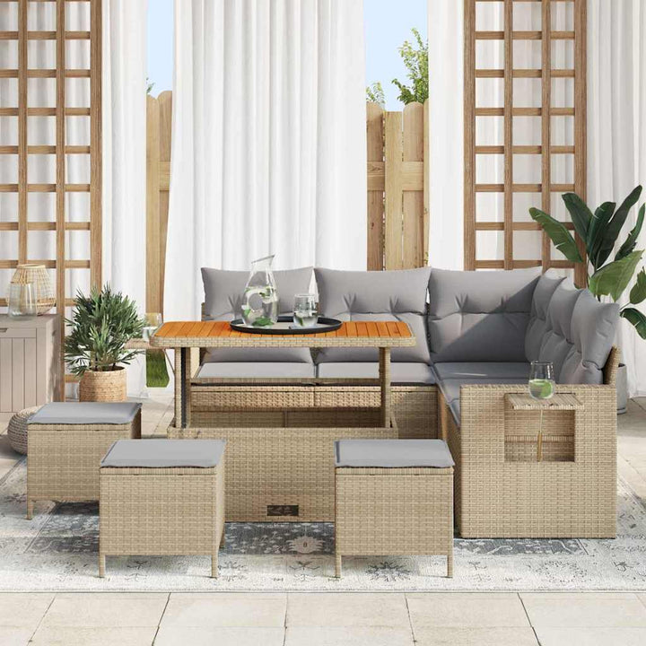 Havesofa Sæt med pude 10 pcs Beige og lys grå polyrattan