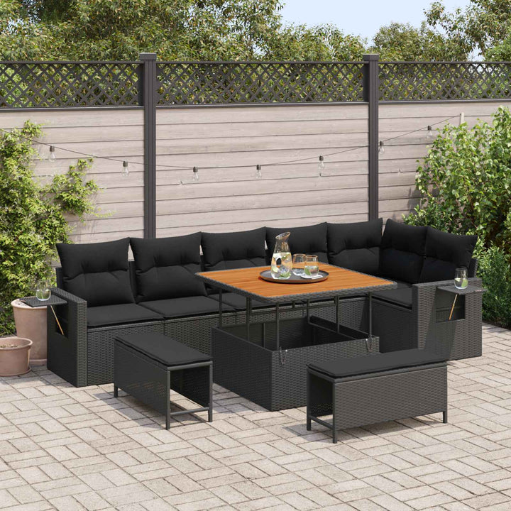Havesofa Sæt med pude 11 pcs Sort polyrattan