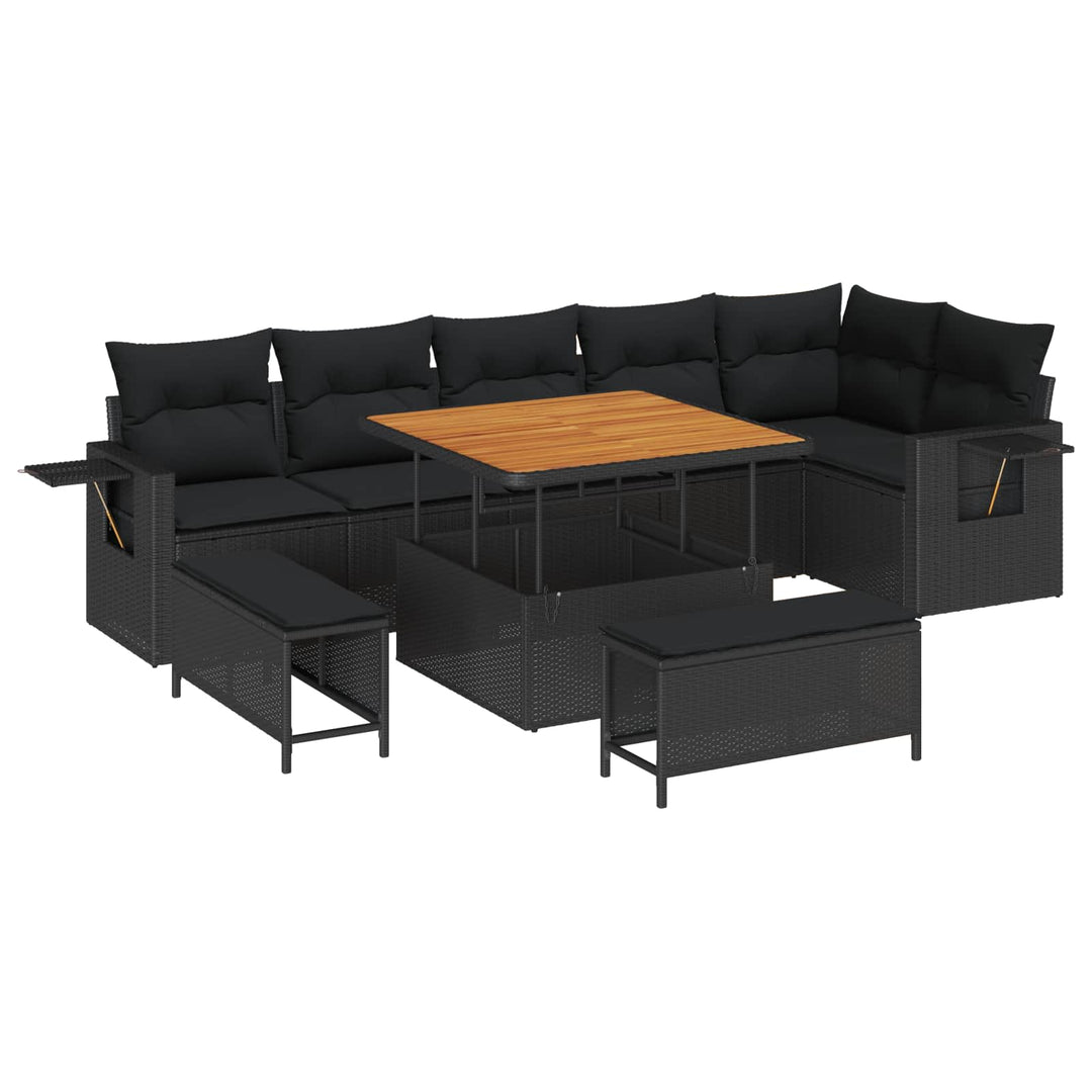 Havesofa Sæt med pude 11 pcs Sort polyrattan