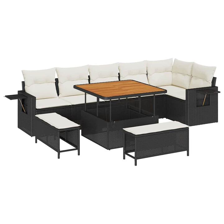 Havesofa Sæt med pude 11 pcs Sort og Cream polyrattan