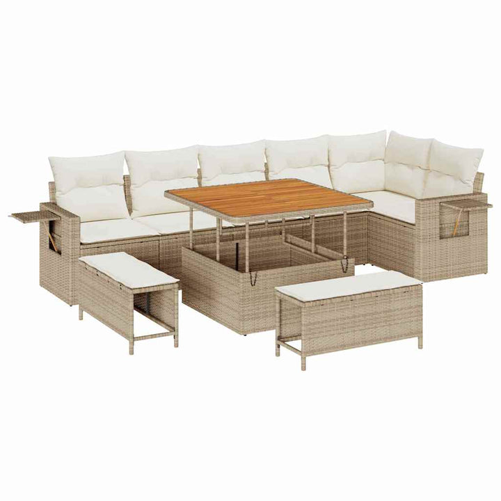 Havesofa Sæt med pude 11 pcs Beige og creme polyrattan