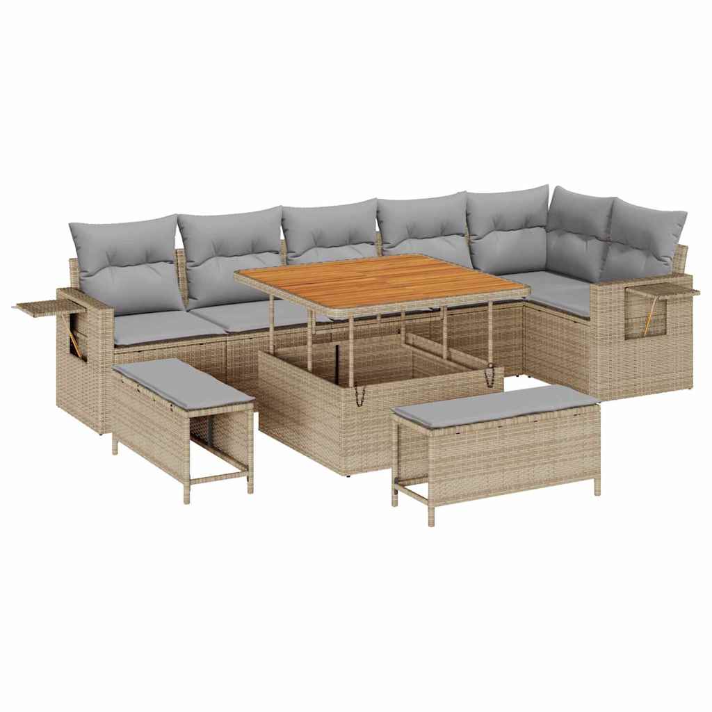 Havesofa Sæt med pude 11 pcs Beige og lys grå polyrattan