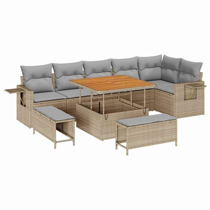 Havesofa Sæt med pude 11 pcs Beige og lys grå polyrattan