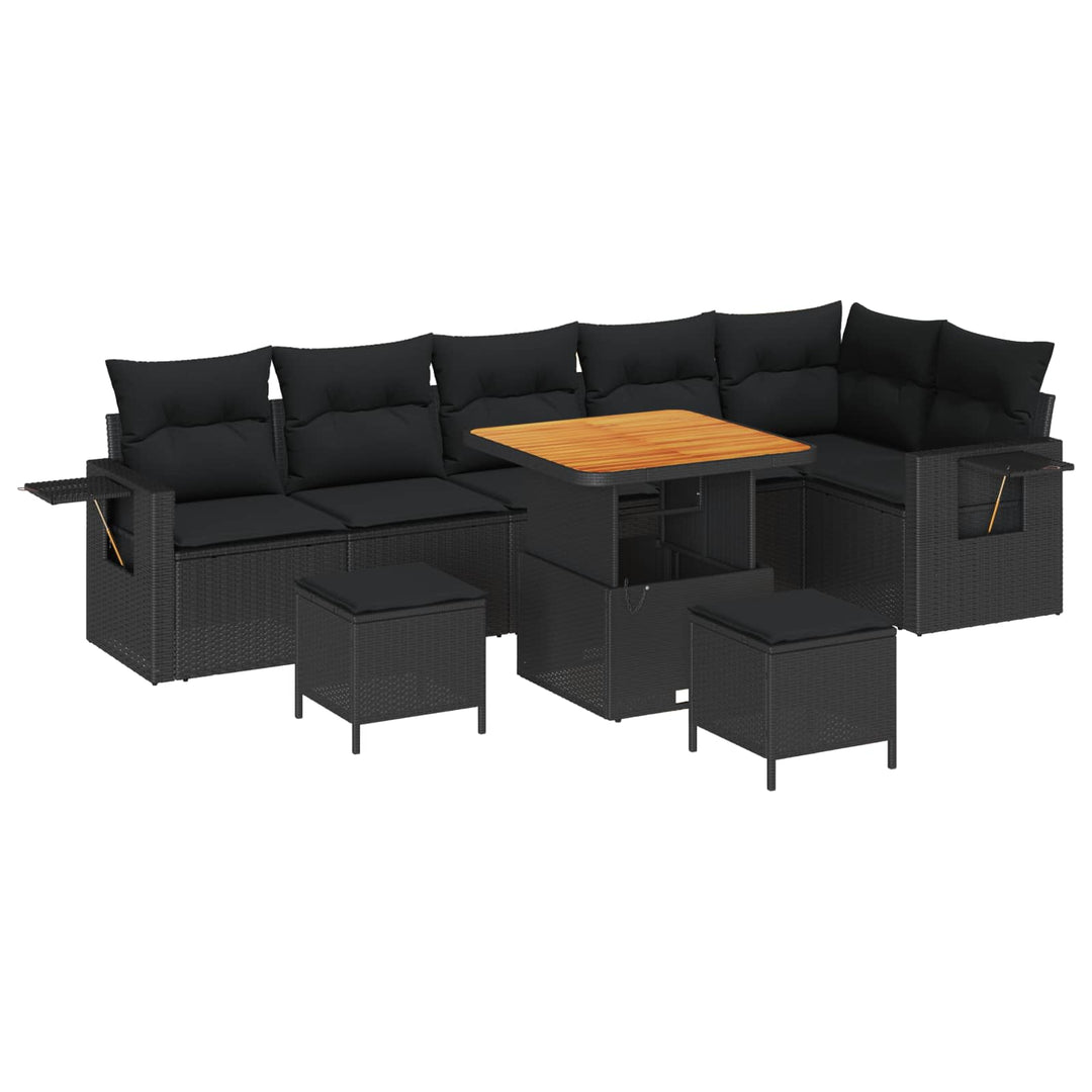 Havesofa Sæt med pude 11 pcs Sort polyrattan