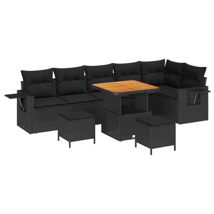 Havesofa Sæt med pude 11 pcs Sort polyrattan